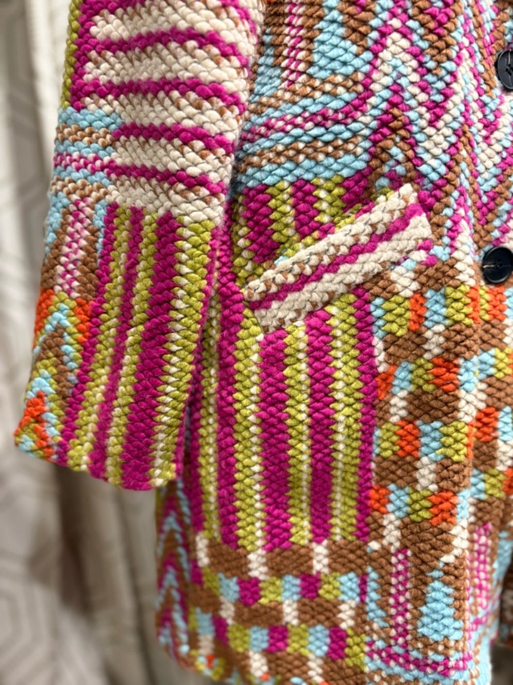 Tempo Paris Chunky Knit Boucle Coat Multi Color Fuchsia Size M/L - Picture 9 of 15